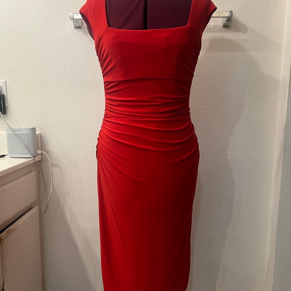 Ralph Lauren Dress,Size2,Color:Lipstick Red,Square open Neck,Stretchy